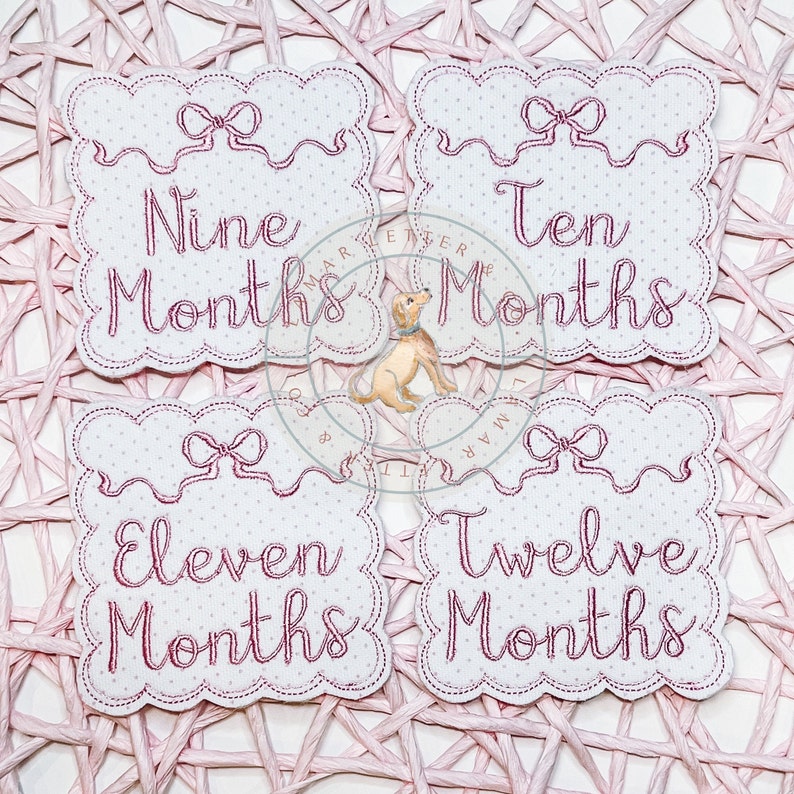 Scalloped Bow Milestone Month Cards | Pink Bow Milestone | Baby ...