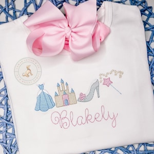 Princess Sketch Embroidered Shirt | Princess Shirt | Birthday Shirt | Vacation Outfit | Princess Girl Castle