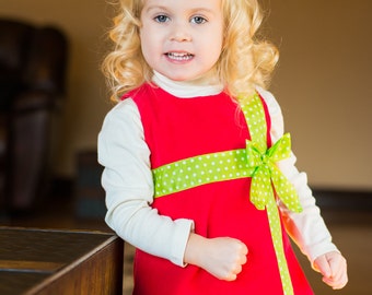 Green/ Red Corduroy Holiday Christmas Bow Dress - Infant, Toddler & Girls