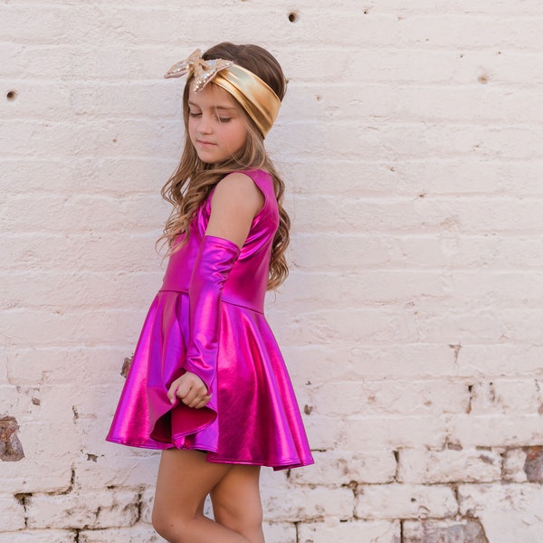 Dreaming Kids Pink Metallic Dress only. Gloves not included