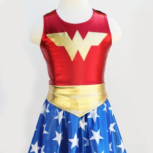 Girls wonder woman costume 4th of july blue and red gold metallic halloween image 8