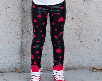 Dreaming Kids Black & Red Hearts Metallic Leggings