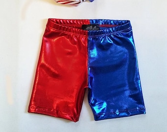 blue / red metallic Harley   squad color shorts halloween costume