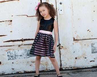 Black & Pink Striped Sequin Dress - Infant, Toddler, Girls