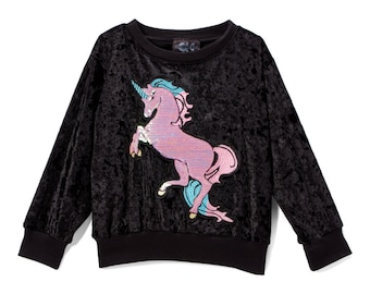 Black Unicorn Appliqué Velvet Pullover - Infant, Toddler & Girls