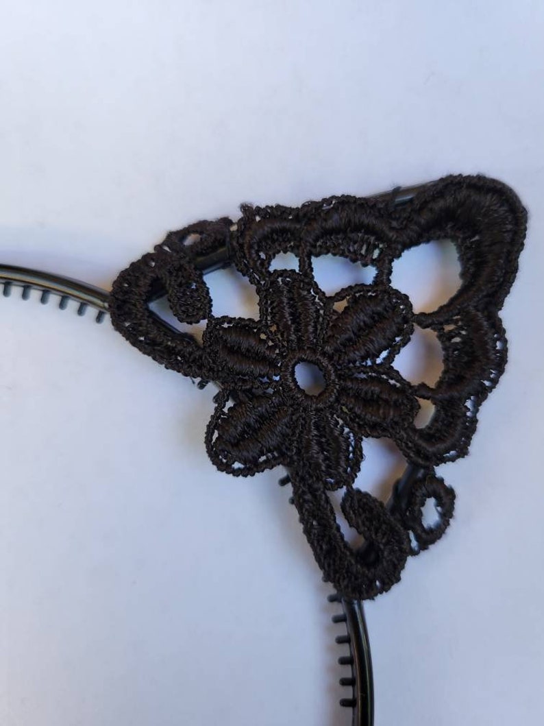 Black color Lace Cat Ears Headband image 2