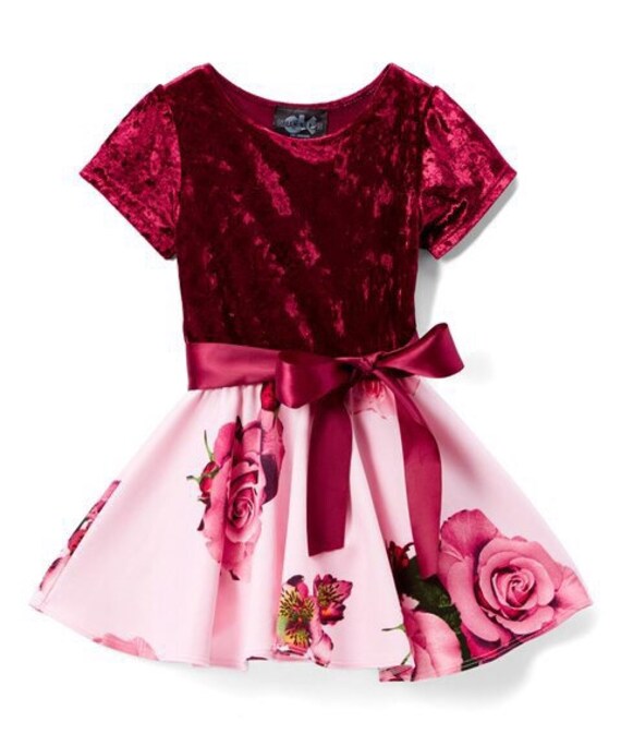 Burgundy Velvet Floral Swing Dress