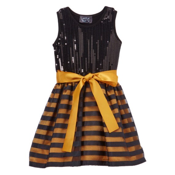 black and gold striped dress