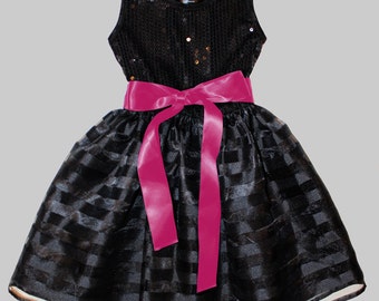 Black w. fushia  Sequin Dress - Infant, Toddler & Girls