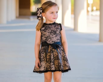 Tan and Black Bow Lace Dress