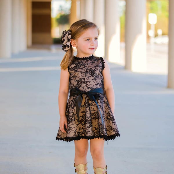 Tan and Black Bow Lace Dress