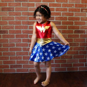 Girls wonder woman costume 4th of july blue and red gold metallic halloween image 5