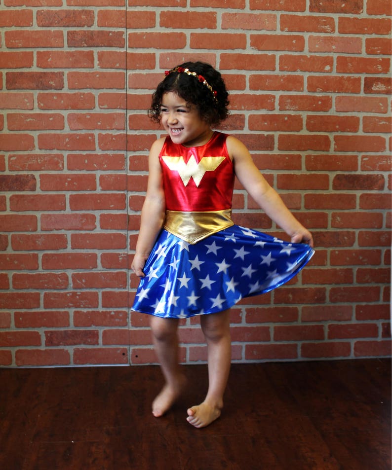 Girls wonder woman costume 4th of july blue and red gold metallic halloween image 5