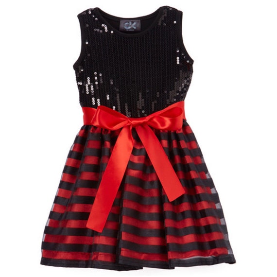Black & Red Striped Sequin Dress - Infant, Toddler, Girls