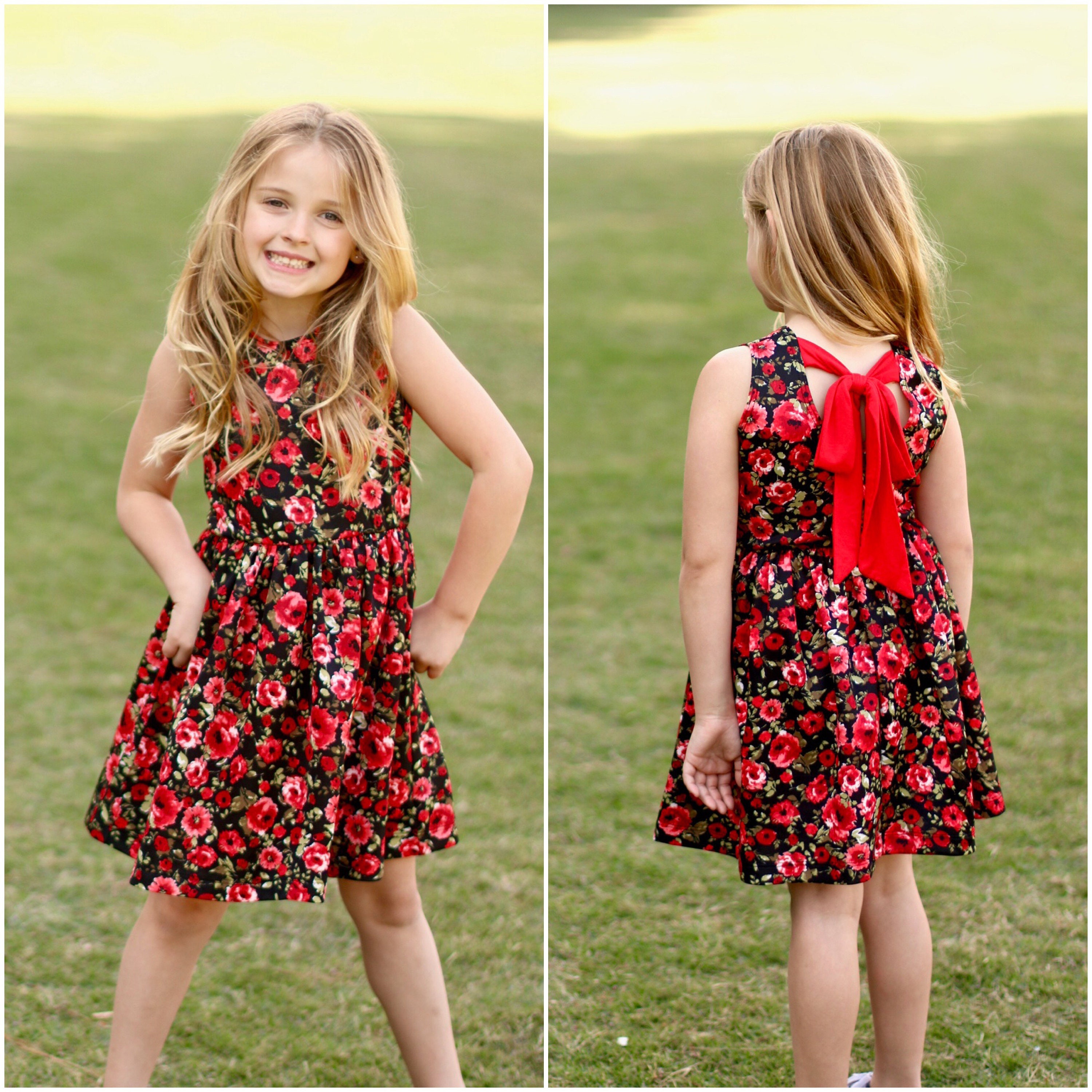 Red & Black Floral Sleeve Less Dress Infant, Toddler, Girls 
