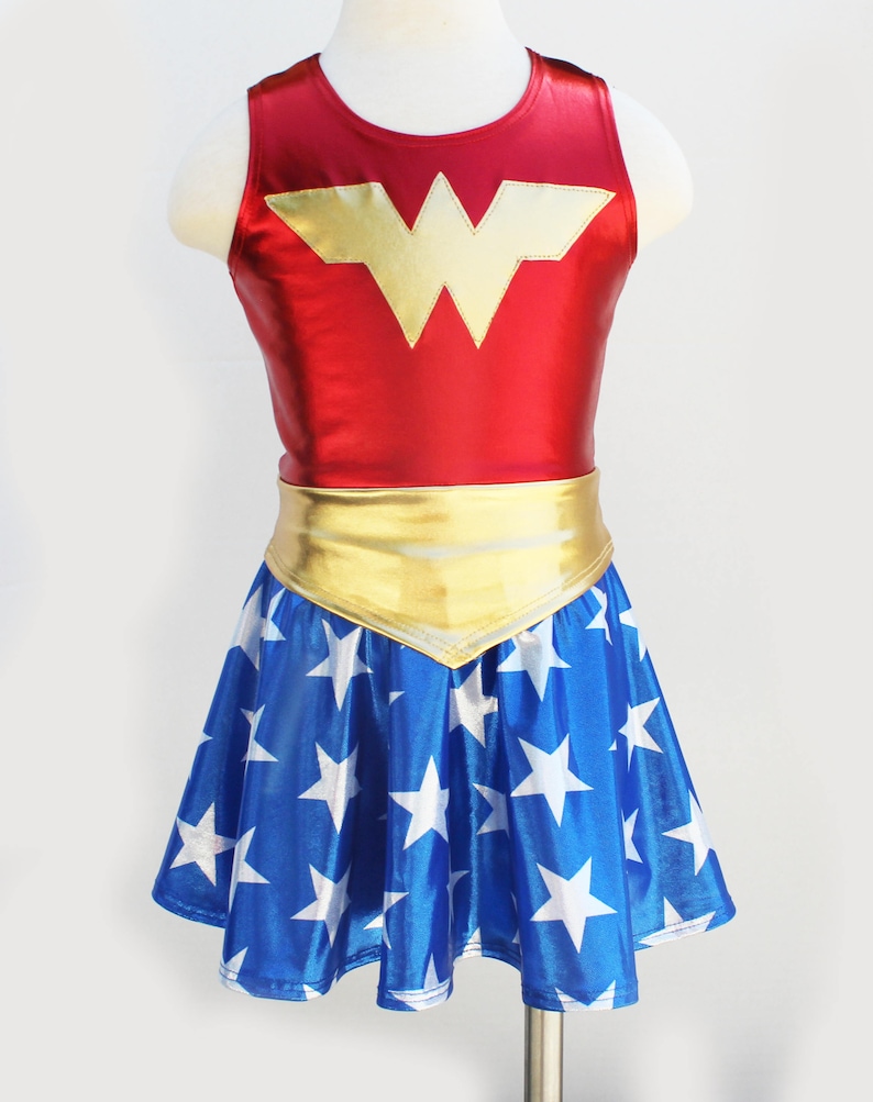 Girls wonder woman costume 4th of july blue and red gold | Etsy