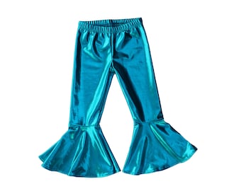 Dreaming Kids turq blue Metallic Leggings bell bottoms groovy