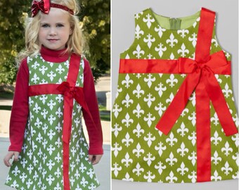 Green & White Present Dress - Infant, Toddler, Girls