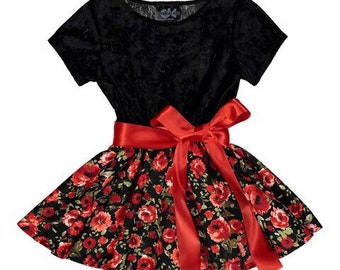 Black Velvet Floral Swing Dress