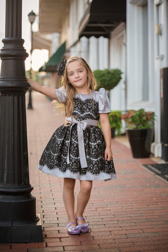 silver dress for toddler girl Tip Top Kids 7014 Silver Short Dress w/ Metallic Applique