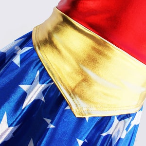 Girls wonder woman costume 4th of july blue and red gold metallic halloween image 9