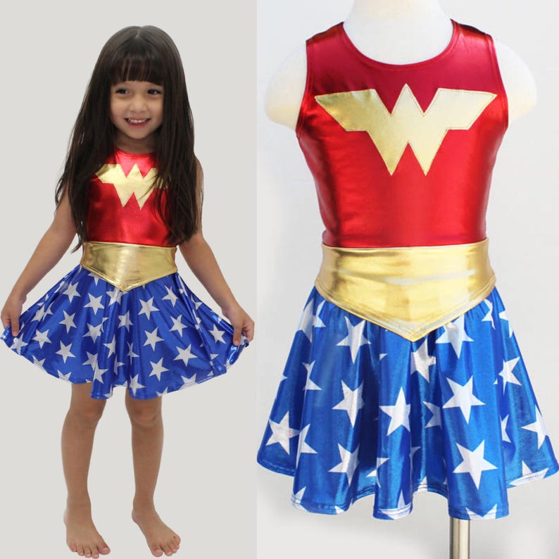 Girls wonder woman costume 4th of july blue and red gold metallic halloween image 1