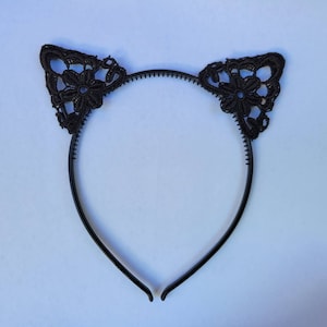 Black color Lace Cat Ears Headband image 1