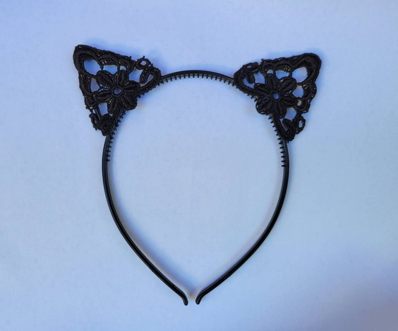 Black color Lace Cat Ears Headband image 1