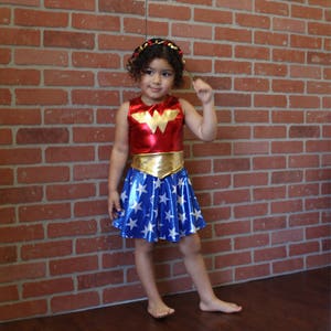 Girls wonder woman costume 4th of july blue and red gold metallic halloween image 7