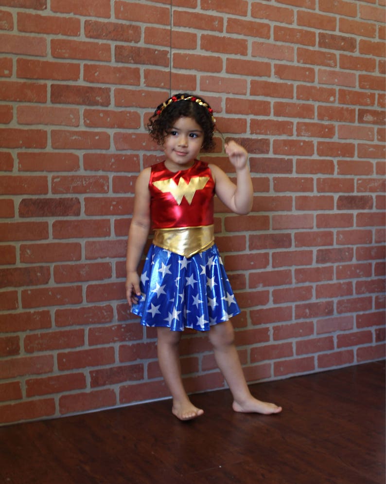 Girls wonder woman costume 4th of july blue and red gold metallic halloween image 7