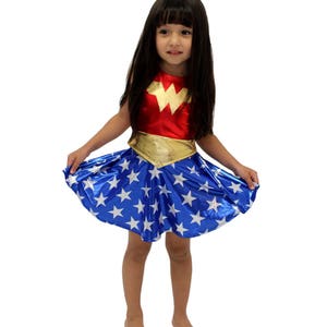 Girls wonder woman costume 4th of july blue and red gold metallic halloween image 4