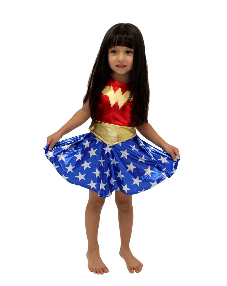 Girls wonder woman costume 4th of july blue and red gold metallic halloween image 4