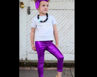 Dreaming Kids Purple Metallic Leggings and Head wrap