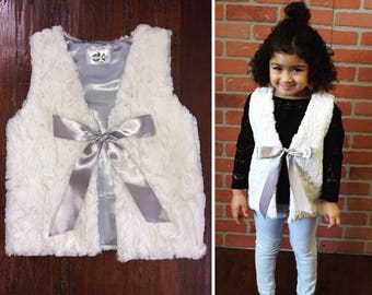 White & Gray faux fur silk tie vest