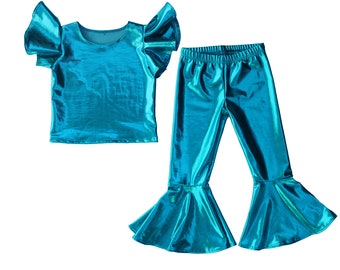 Dreaming Kids turq metallic groovy pants bell bottoms and top