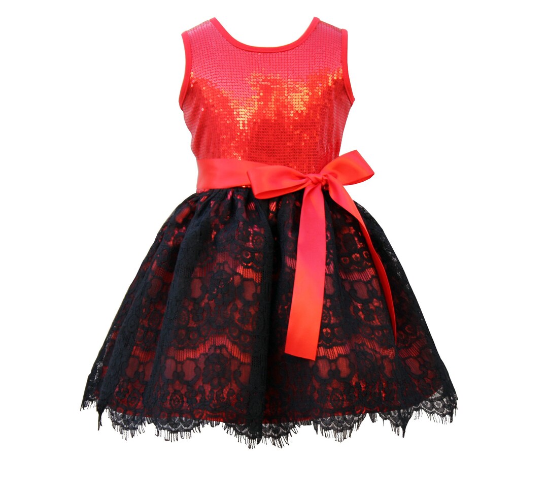 Black Red Lace Sequin Dress Infant Toddler Girls Etsy