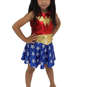 Girls wonder woman costume 4th of july blue and red gold metallic halloween image 6