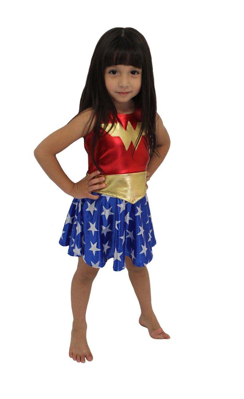 Girls wonder woman costume 4th of july blue and red gold metallic halloween image 6