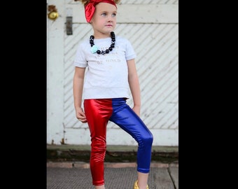 Dreaming kids inspired Red Blue metallic legging shinny