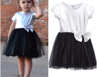 Soñando niños plata y negro tutu gorra manga vestido - bebé, niño pequeño, niñas