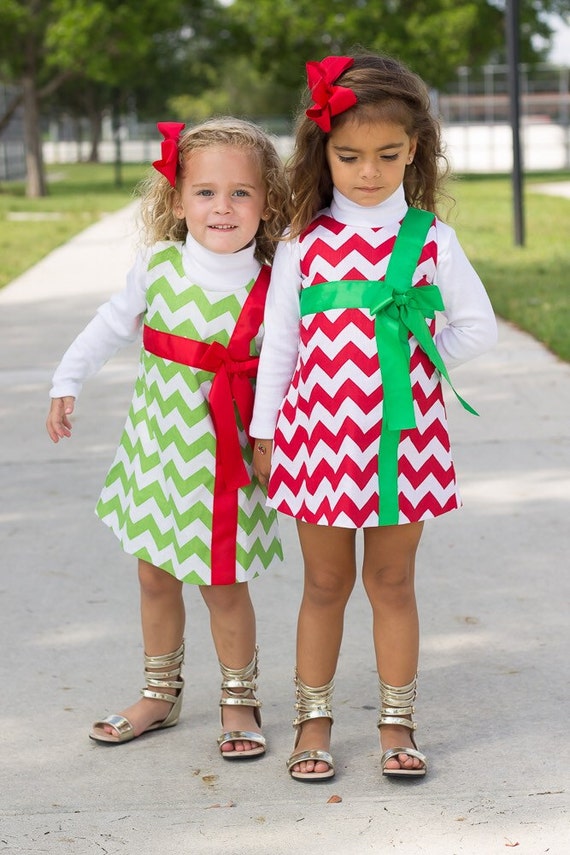 Red & White Zig Zag Present Dress - Infant, Toddler, Girls