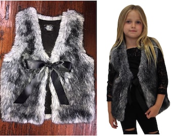 Black & Gray faux fur silk tie vest