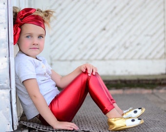 Dreaming Kids Red Metallic Leggings and Head wrap