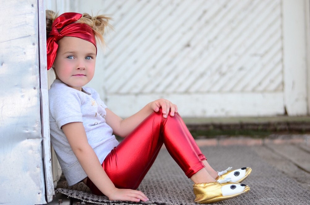 Dreaming Kids Red Metallic Leggings and Head wrap | Etsy