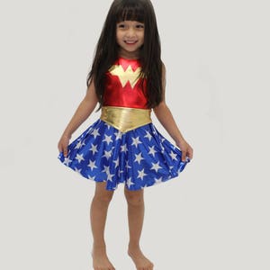 Girls wonder woman costume 4th of july blue and red gold metallic halloween image 2