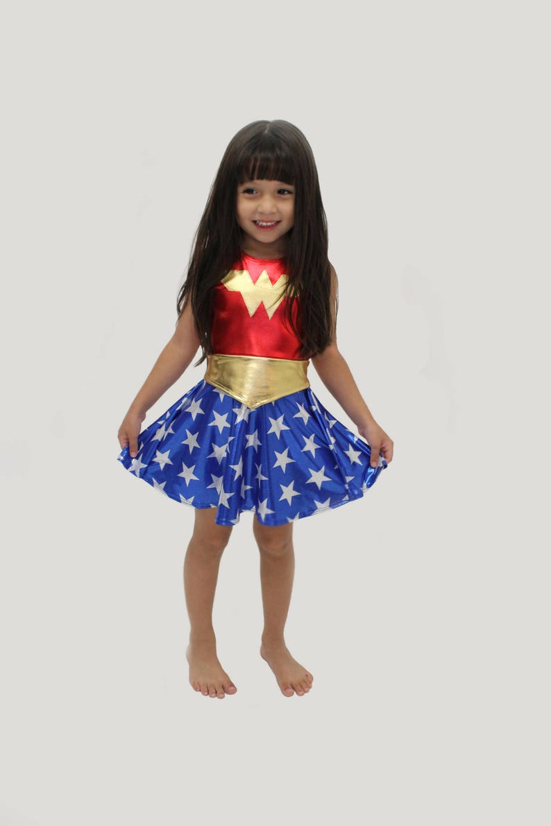 Girls wonder woman costume 4th of july blue and red gold metallic halloween image 2