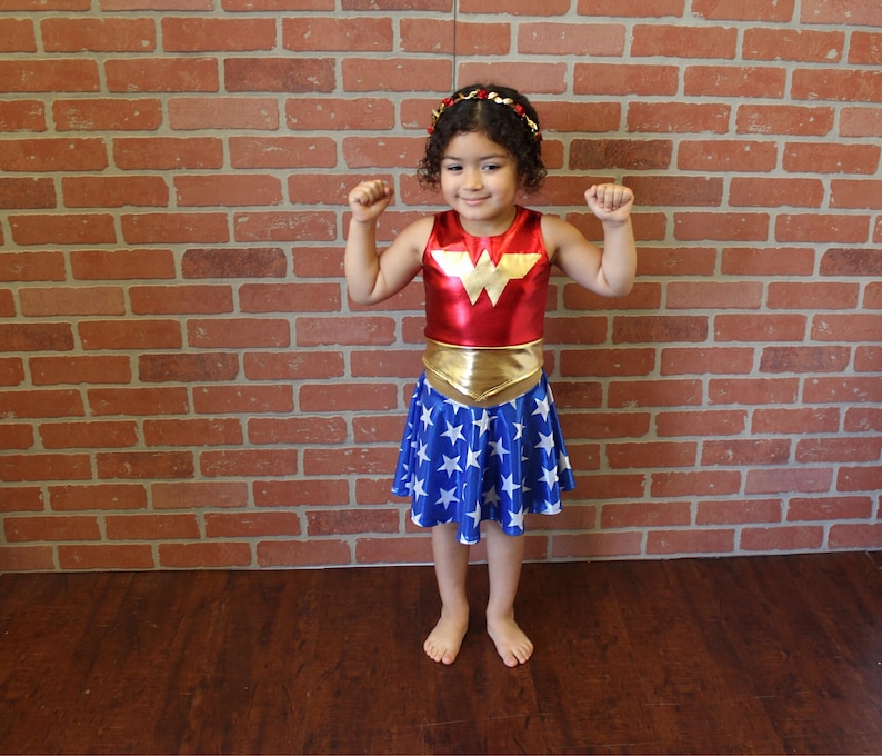 Girls wonder woman costume 4th of july blue and red gold metallic halloween image 3