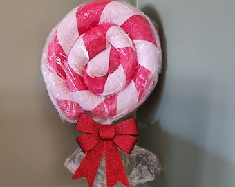 LOLLIPOP - large Accent Piece for Holiday Party - Handmade from Pool Noodles: indoor 26" long by 9 3/4" wide (Red & White)