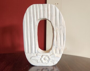 LETTER ** O ** - Carved Mango Distressed Wood, 8"h - White Wash