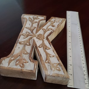 LETTER K Carved Mango Distressed Wood, 8h Antique White image 7